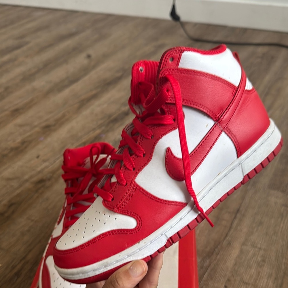 Authentic Nike Dunk Hi Red and White High-Top Sneakers - Picture 8 of 14